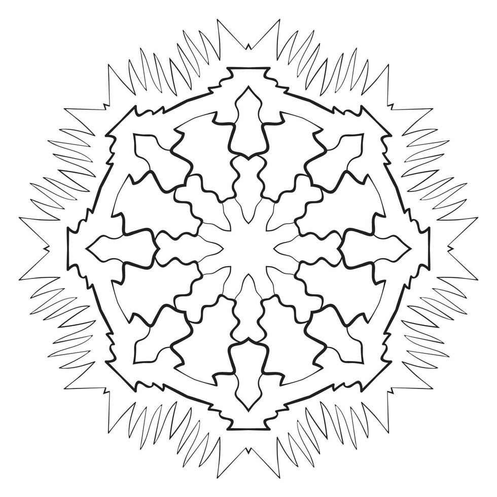 mandala de flor de contorno preto. doodle redondo elemento decorativo para livro de colorir isolado no fundo branco. círculo geométrico floral. vetor