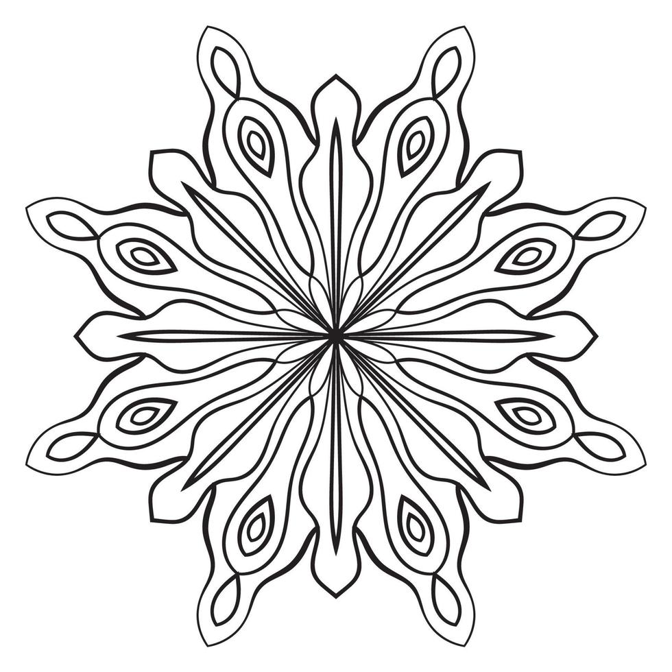 mandala de flor de contorno preto. doodle redondo elemento decorativo para livro de colorir isolado no fundo branco. círculo geométrico floral. vetor