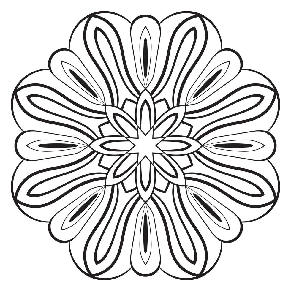 mandala de flor de contorno preto. doodle redondo elemento decorativo para livro de colorir isolado no fundo branco. círculo geométrico floral. vetor