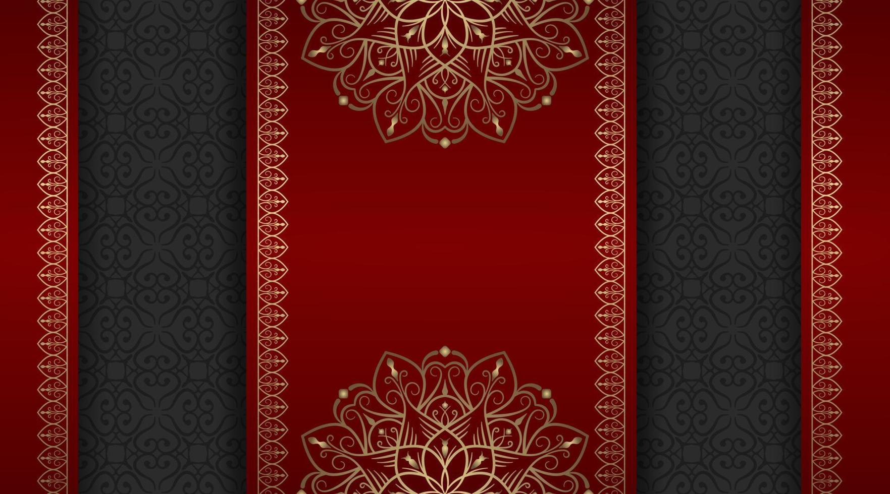 fundo de luxo vermelho, com ornamento de mandala de ouro vetor