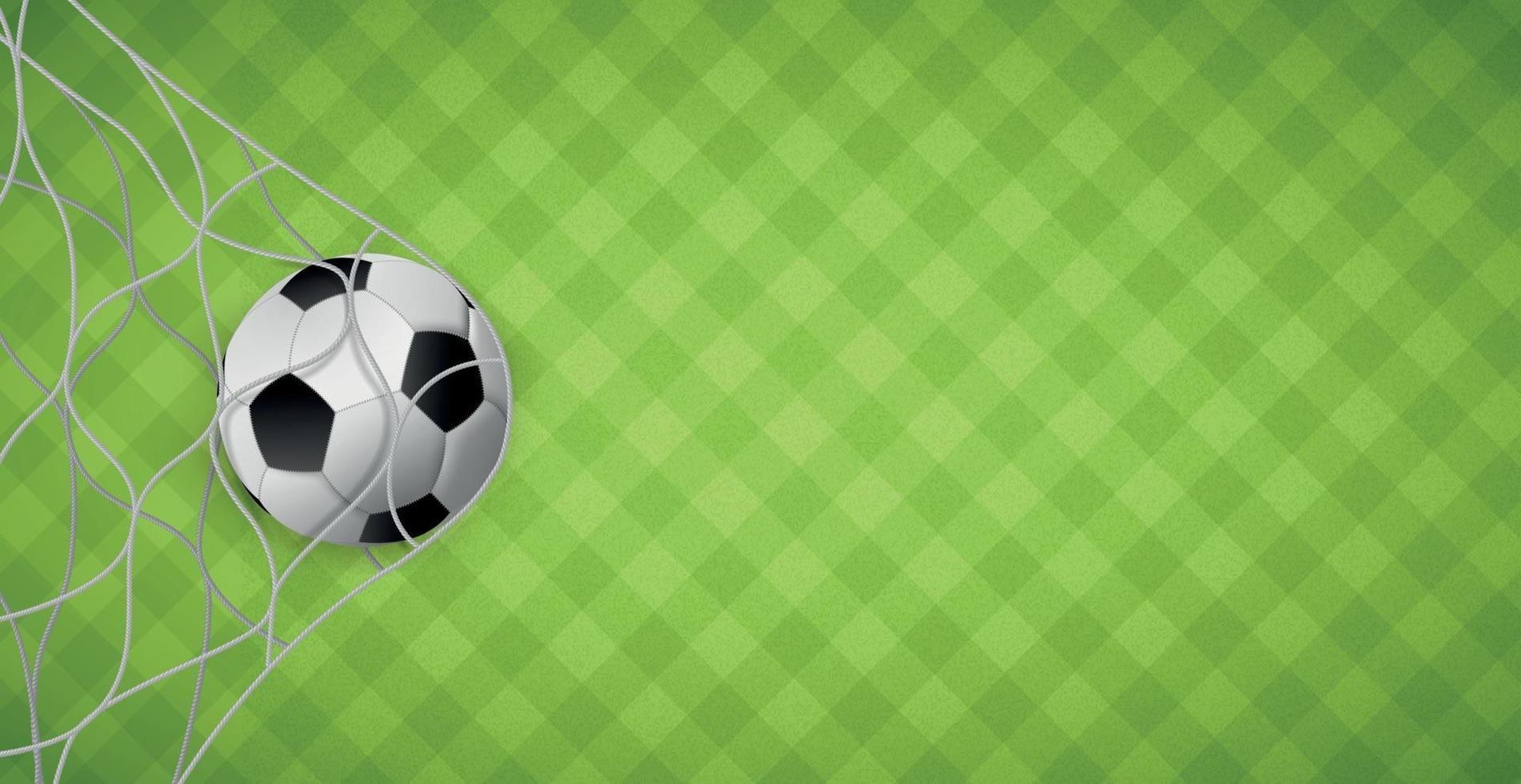 bola de futebol em uma rede de portões de futebol no fundo de um gramado verde - vetor