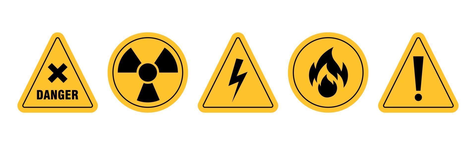 ícones de aviso de formas redondas e triangulares em fundo branco - ilustração vetorial vetor