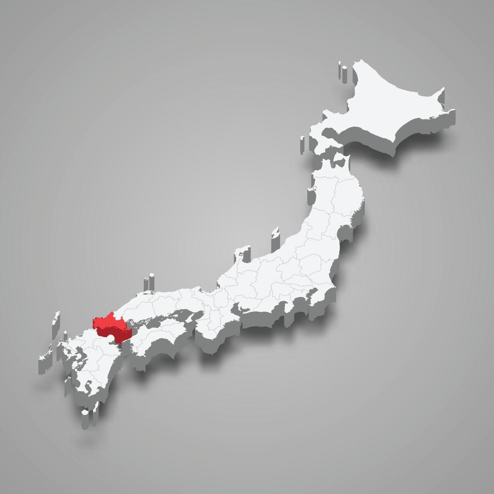 Yamaguchi região localização dentro Japão 3d mapa vetor