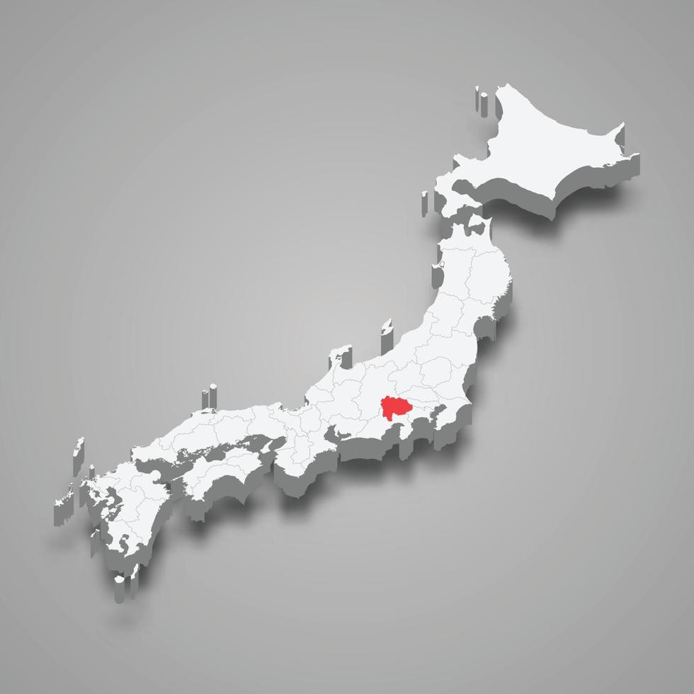 yamanashi região localização dentro Japão 3d mapa vetor