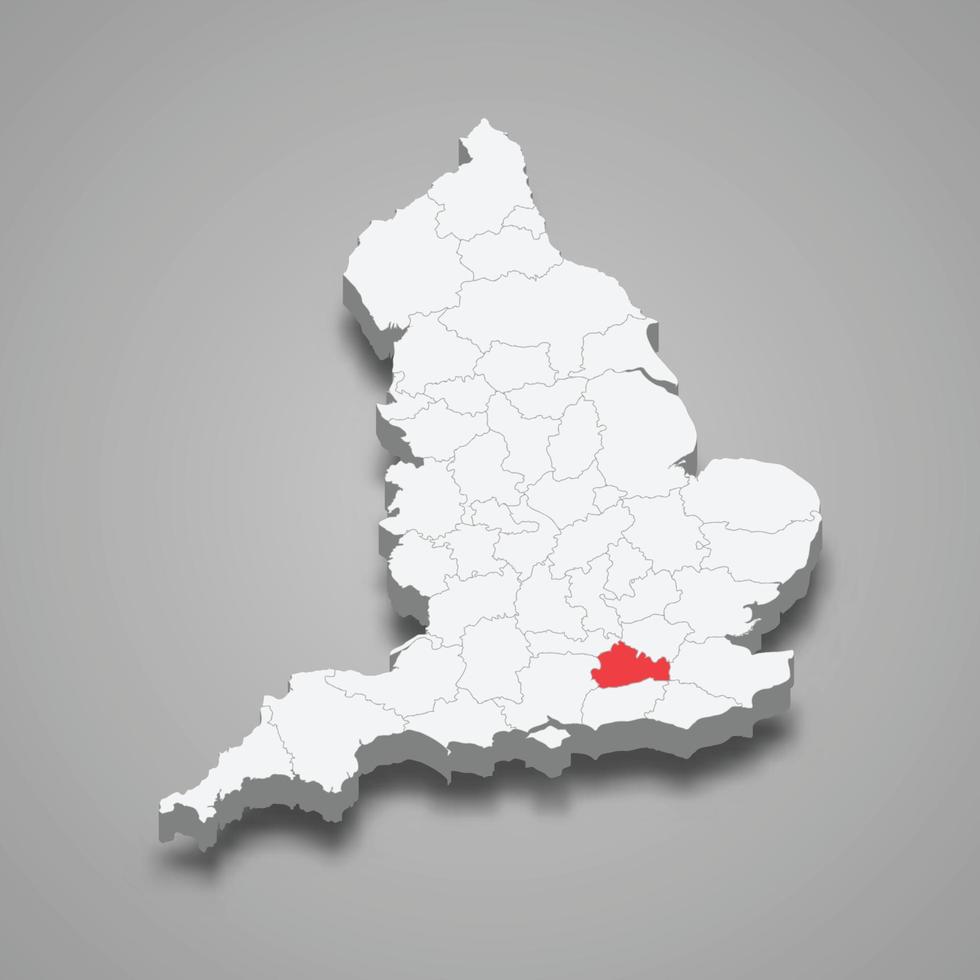 Surrey município localização dentro Inglaterra 3d mapa vetor