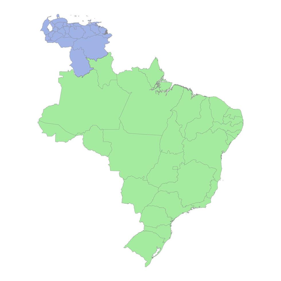 Alto qualidade político mapa do Brasil e Venezuela com fronteiras do a regiões ou províncias vetor