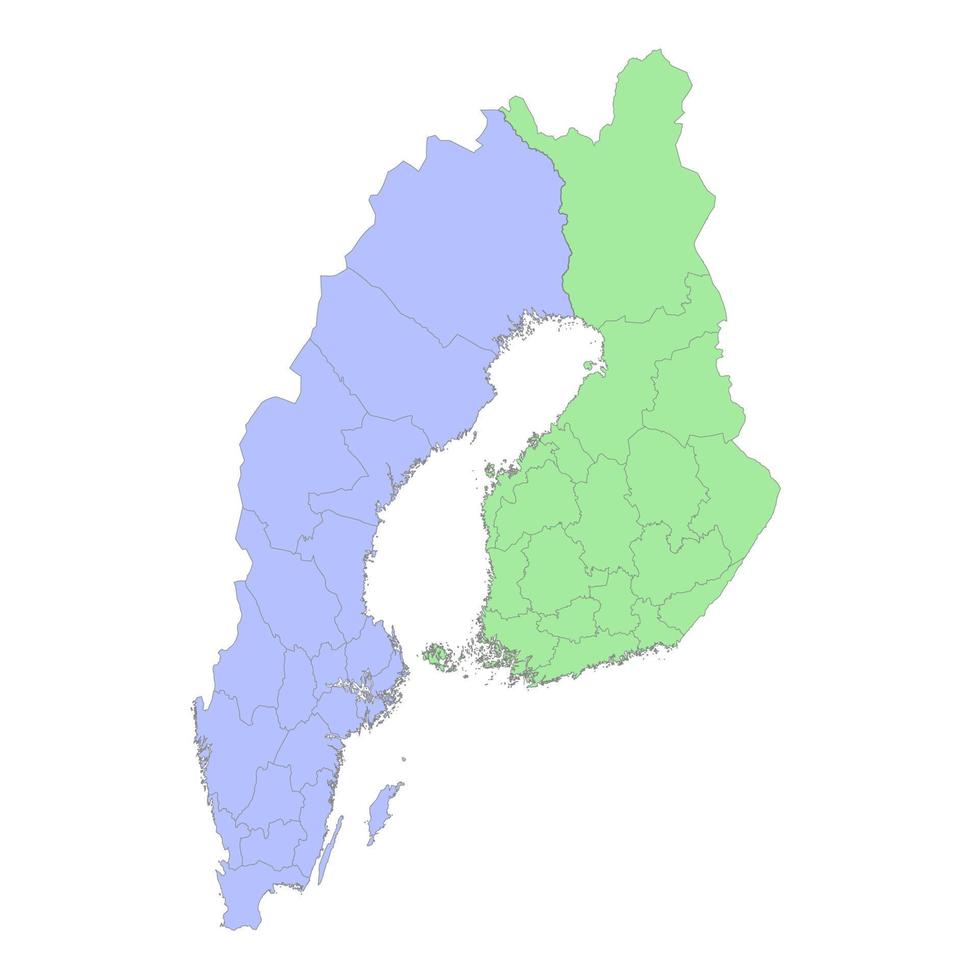 Alto qualidade político mapa do Suécia e Finlândia com fronteiras do a regiões ou províncias vetor