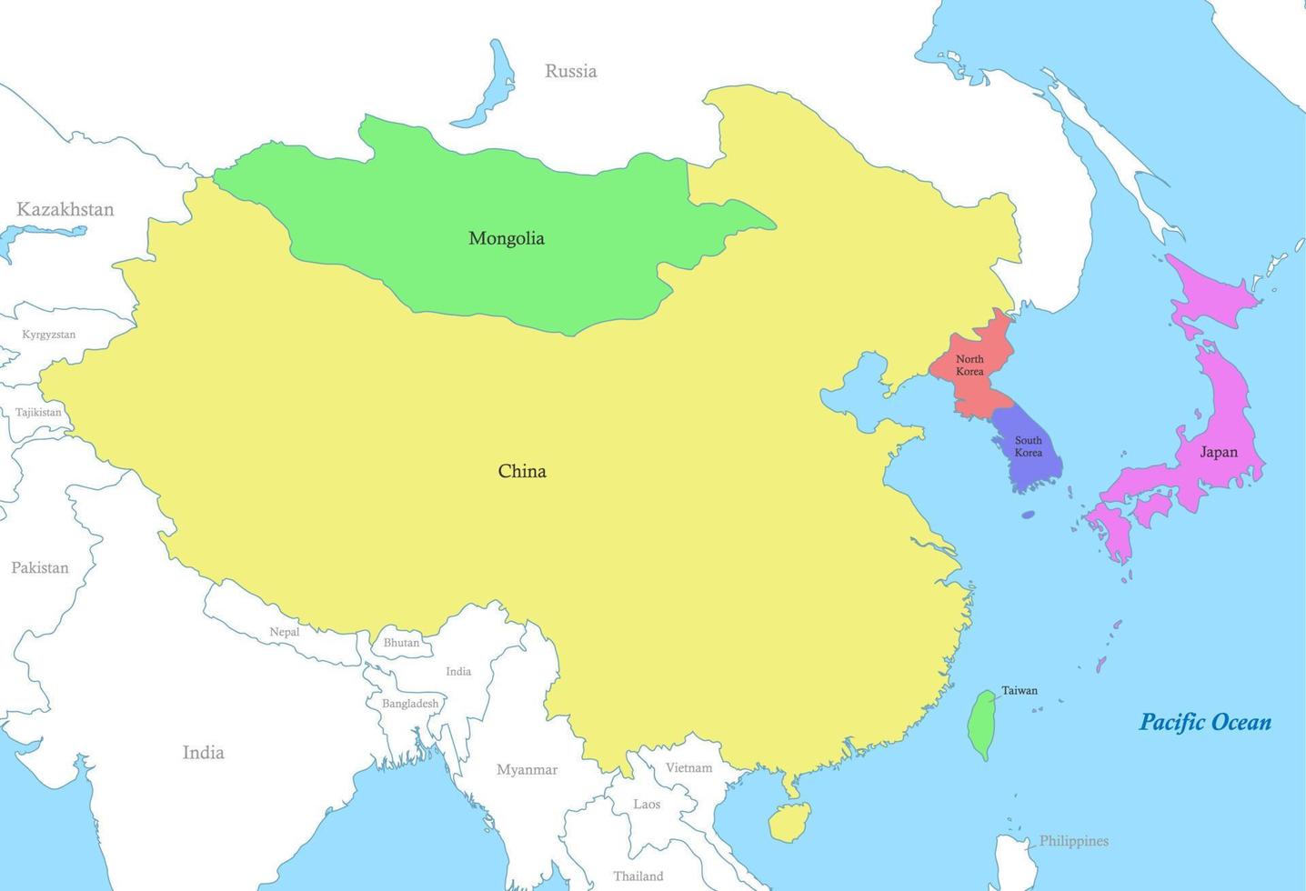 mapa do leste Ásia com fronteiras do a estados. vetor