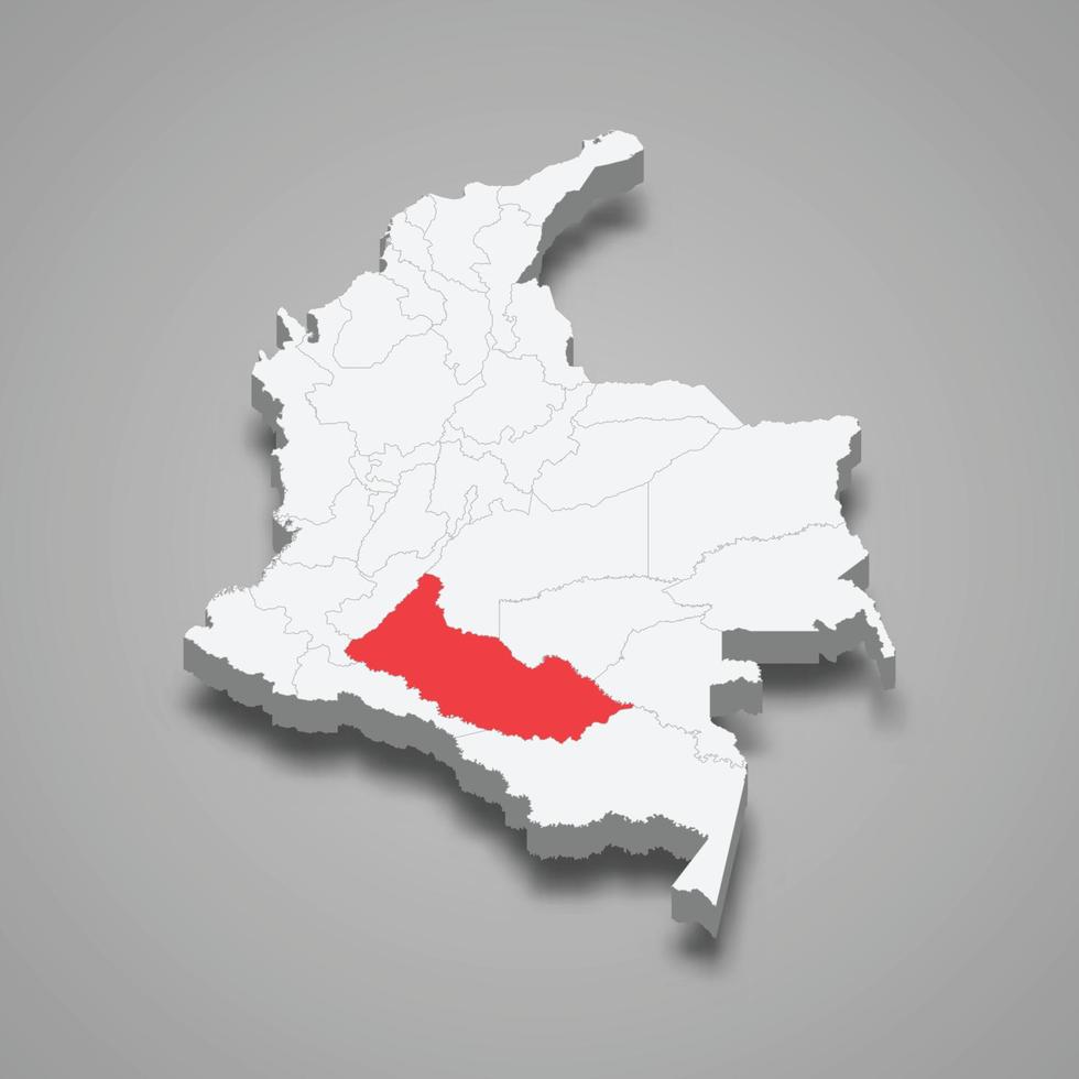 caqueta região localização dentro Colômbia 3d mapa vetor