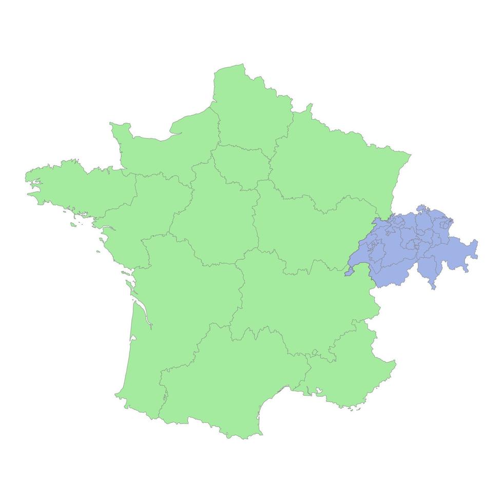 Alto qualidade político mapa do França e Suíça com fronteiras do a regiões ou províncias vetor