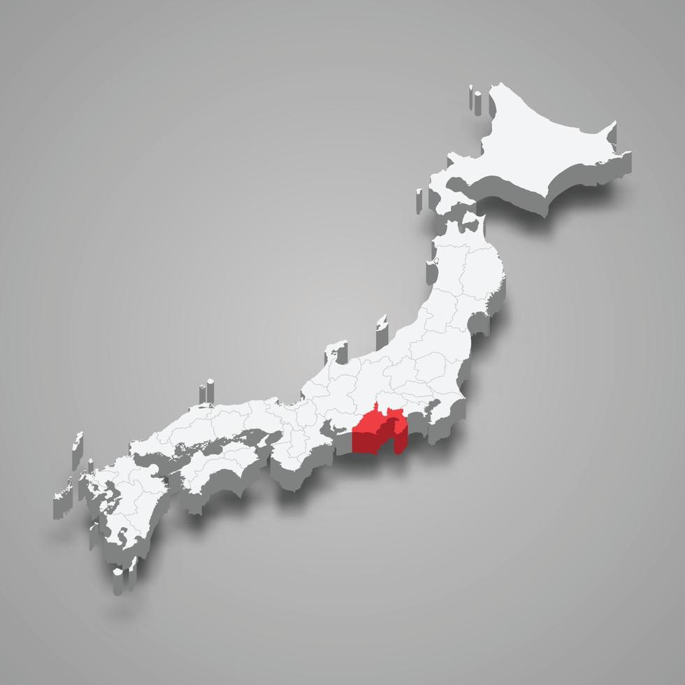 shizuoka região localização dentro Japão 3d mapa vetor