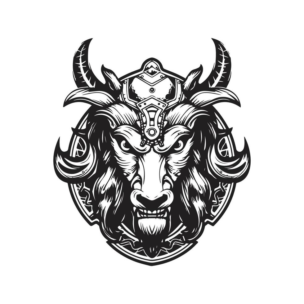 Lobo vestindo viking capacete, vintage logotipo conceito Preto e branco cor, mão desenhado ilustração vetor