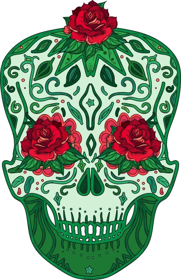 crânio mexicano com rosas símbolo do dia do vetor morto