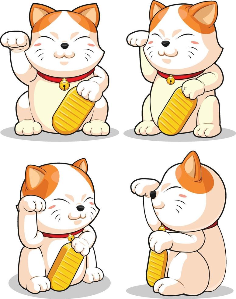 Conjunto de ilustração vetorial desenho de mascote asiático japonês gato da sorte vetor