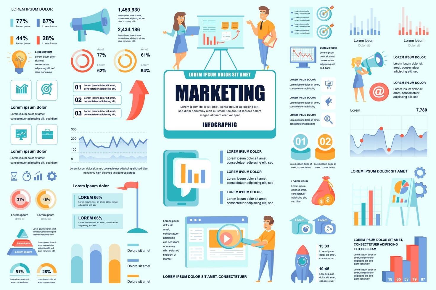 agrupar elementos de infográfico de marketing e promoção vetor