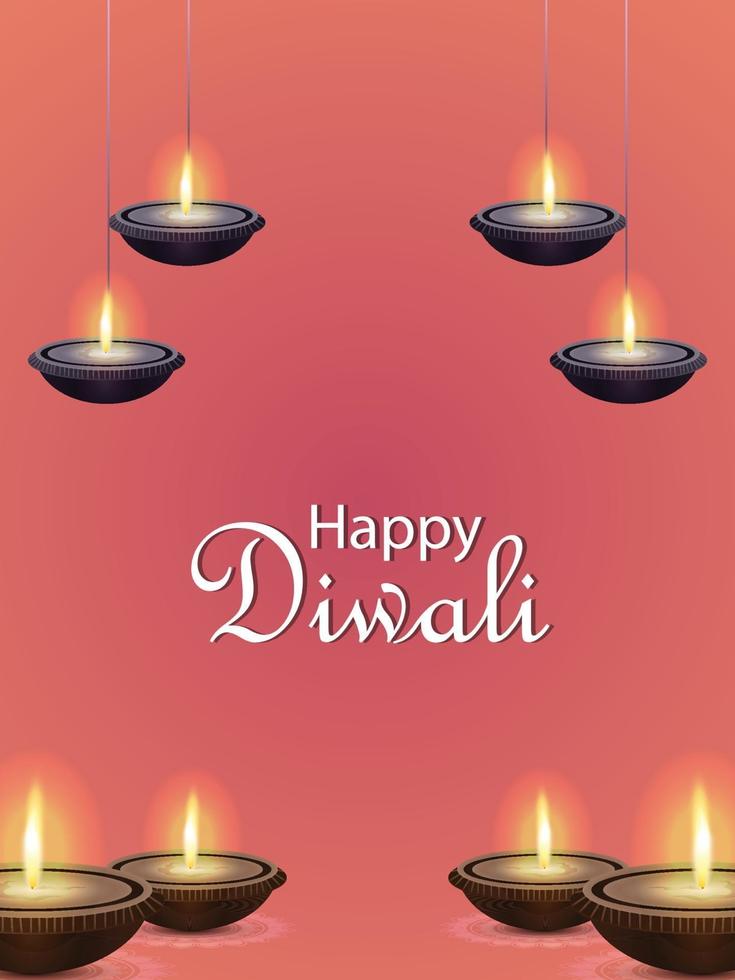 cartaz de celebração feliz diwali com ilustração vetorial de diwali diya vetor