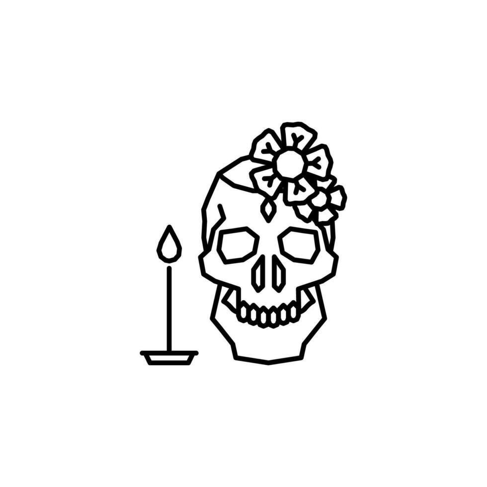 crânio, flor, vela, Catrina vetor ícone