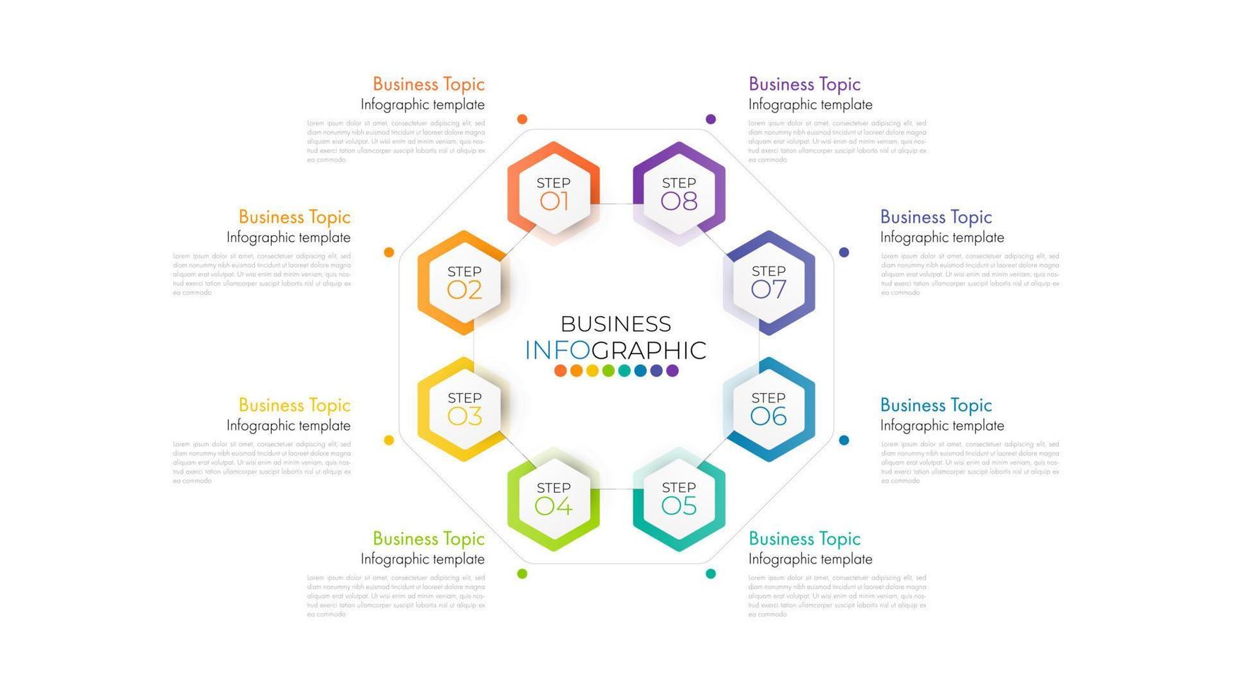 vetor de design de infográficos de passo mínimo e ícones podem ser usados para layout de fluxo de trabalho, diagrama, relatório anual. modelo de design de linha do tempo de infográficos vetoriais com 8 opções, peças, etapas ou processos.