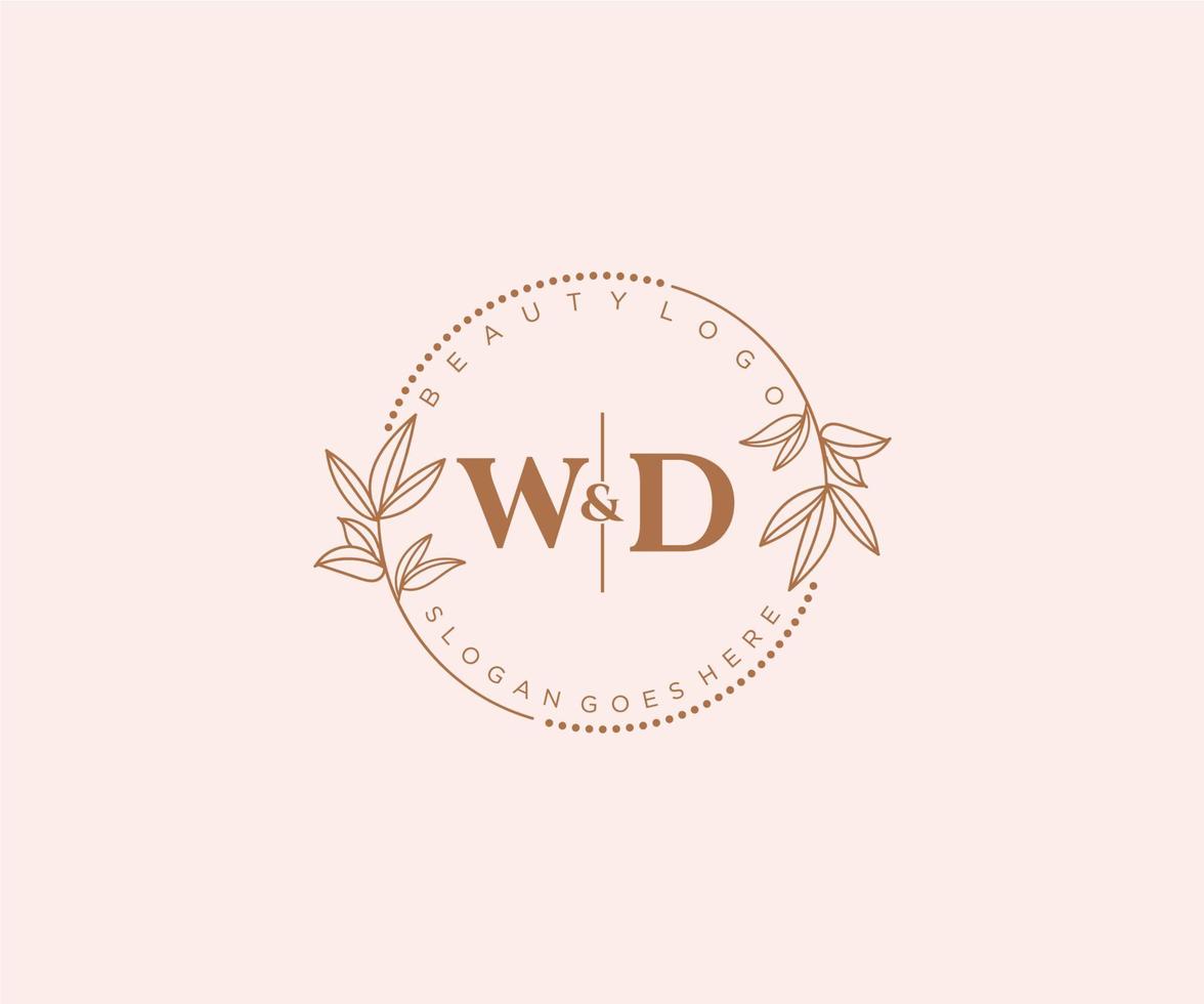 inicial wd cartas lindo floral feminino editável premade monoline logotipo adequado para spa salão pele cabelo beleza boutique e Cosmético empresa. vetor