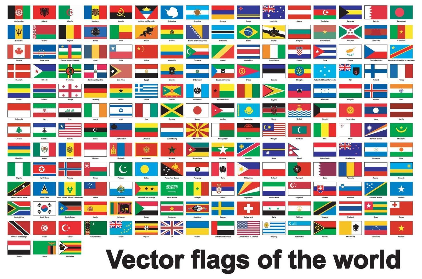 bandeiras do mundo isoladas em fundo branco, ilustração vetorial eps.10 vetor