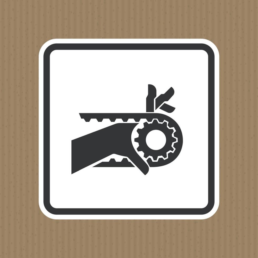 sinal de símbolo de acionamento por correia entalhado e emaranhamento de mão isolado em fundo branco, ilustração vetorial vetor