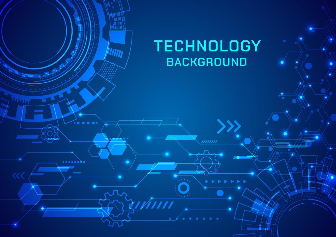 abstrato inovação tecnologia fundo dois tecnologia círculos eletrônico o circuito e brilhando ponto lá é espaço para cartas. geométrico formas engrenagens e elementos brilhante azul gradiente fundo vetor