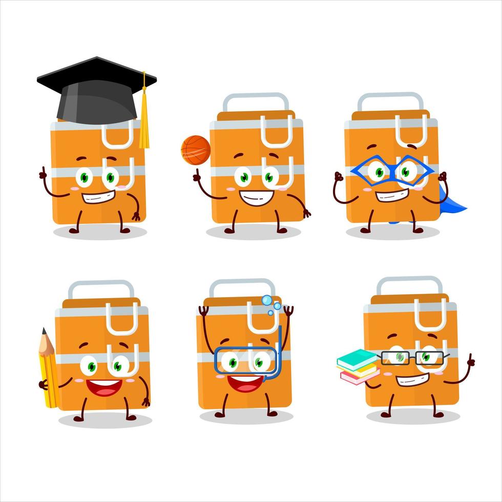 escola aluna do laranja almoço caixa desenho animado personagem com vários expressões vetor