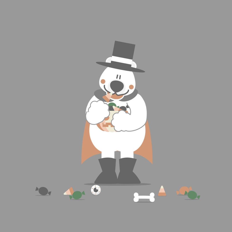 feliz dia das Bruxas feriado festival com polar Urso e abóbora e doce, plano vetor ilustração desenho animado personagem Projeto