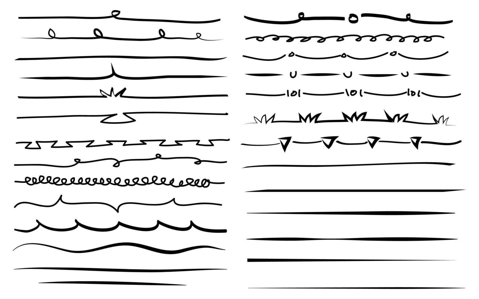 rabisco linhas mão desenhado vetor definir. rabisco grunge escova acidente vascular encefálico linhas. isolado em branco fundo. vetor ilustração