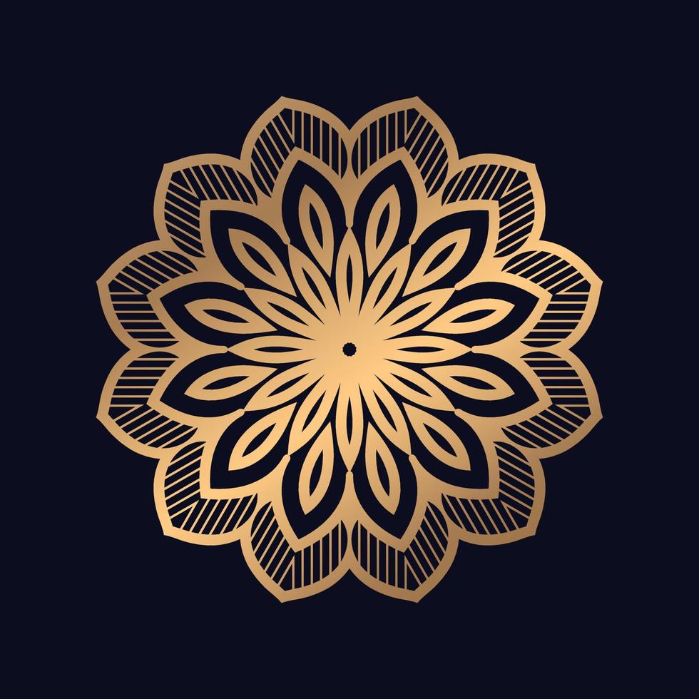 étnico ouro gradiente mandala em Preto fundo. vetor. mandala com floral padrões vetor