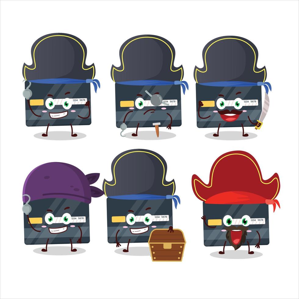 desenho animado personagem do crédito cartão com vários piratas emoticons vetor
