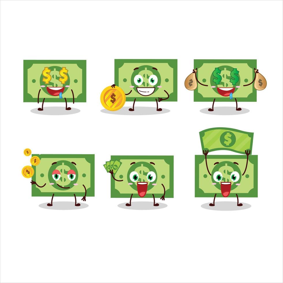 dinheiro desenho animado personagem com fofa emoticon trazer dinheiro vetor
