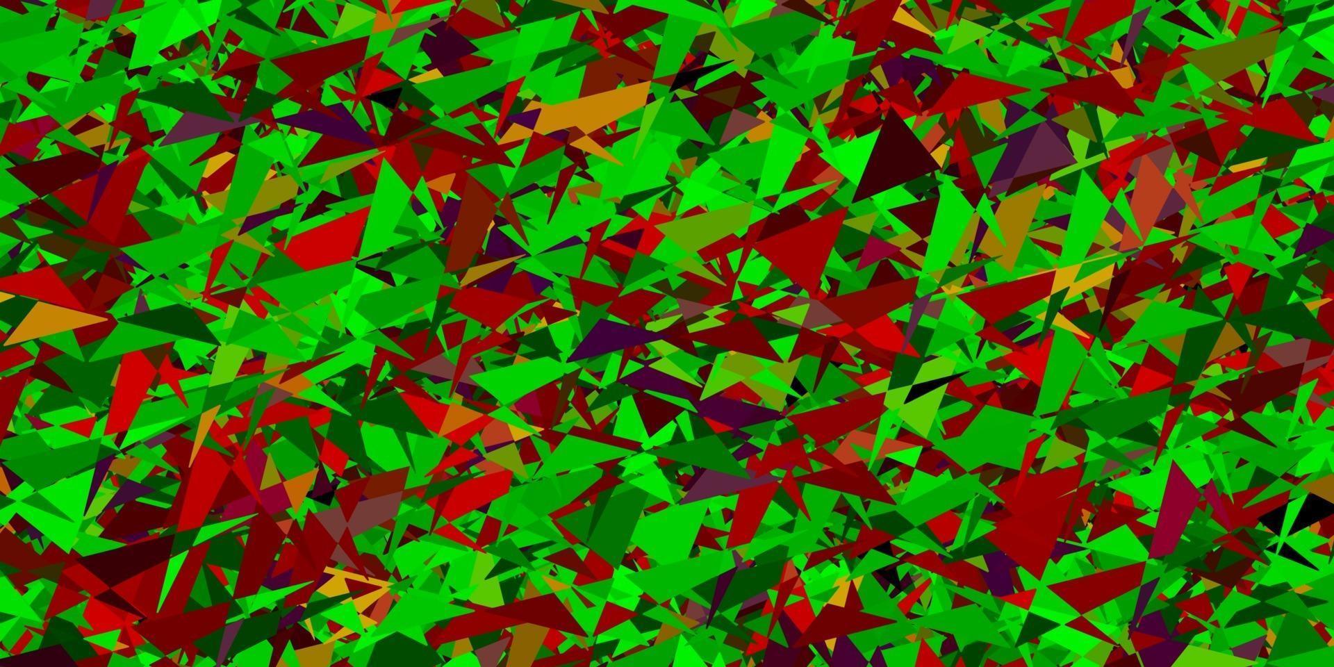 pano de fundo de vetor verde e vermelho claro com linhas, triângulos.