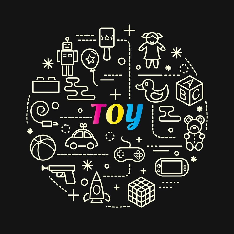 letras gradientes coloridas de brinquedo com conjunto de ícones vetor