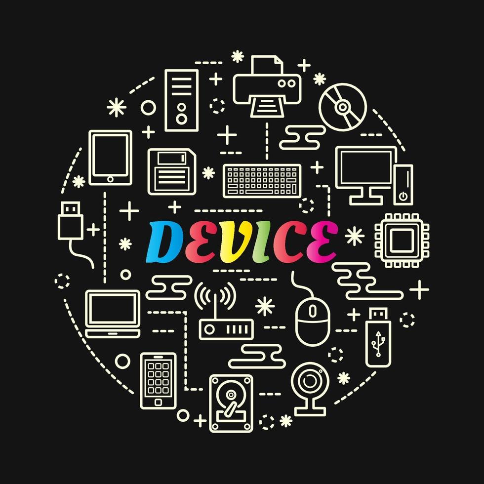 rotulação gradiente colorida do dispositivo com conjunto de ícones vetor