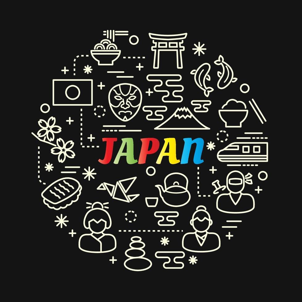 letras de gradiente coloridas japonesas com conjunto de ícones vetor