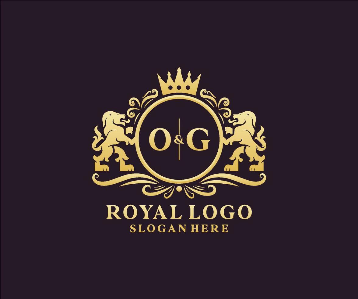 inicial og letter lion royal luxo logotipo modelo em arte vetorial para restaurante, realeza, boutique, café, hotel, heráldica, joias, moda e outras ilustrações vetoriais. vetor