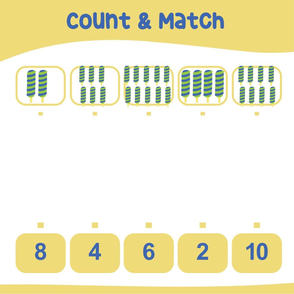 planilha de contagem e correspondência. planilha de matemática educacional para impressão. jogo de matemática para crianças. ilustração vetorial. vetor