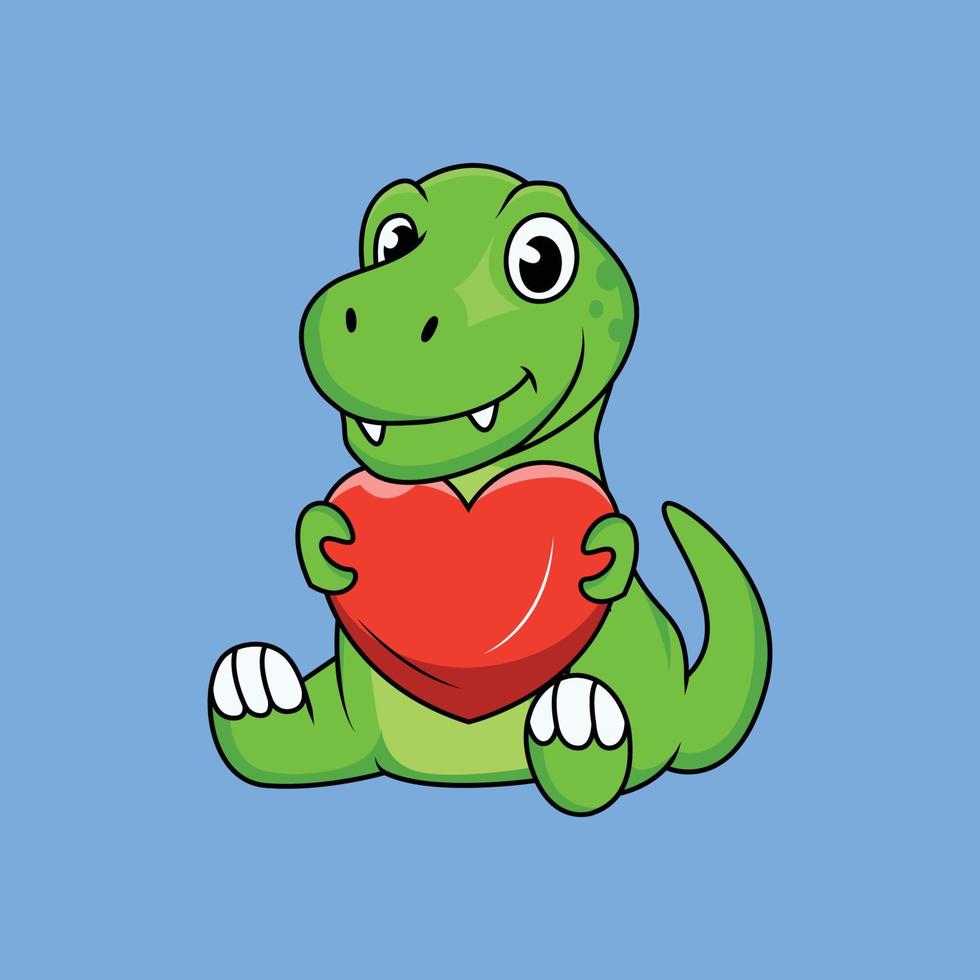 fofa dinossauro segurando grande coração desenho animado adesivo vetor ilustração