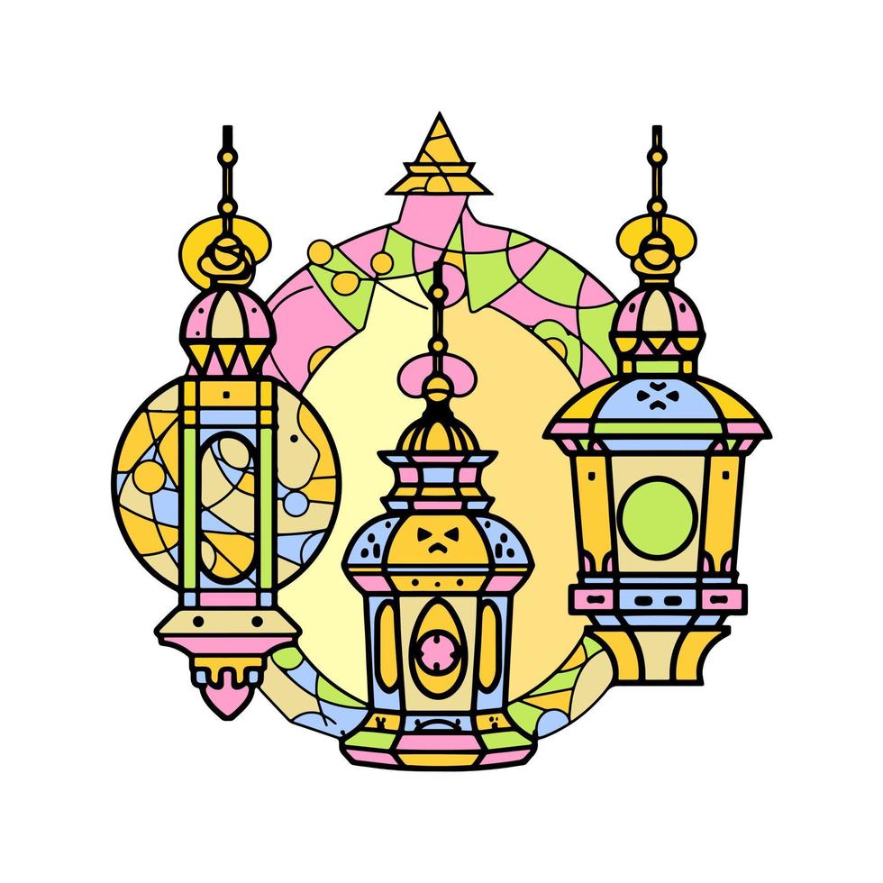 árabe lanterna ilustração, lanterna ícone vetor, lanterna contorno, colorida lanterna, Ramadã lanterna vetor