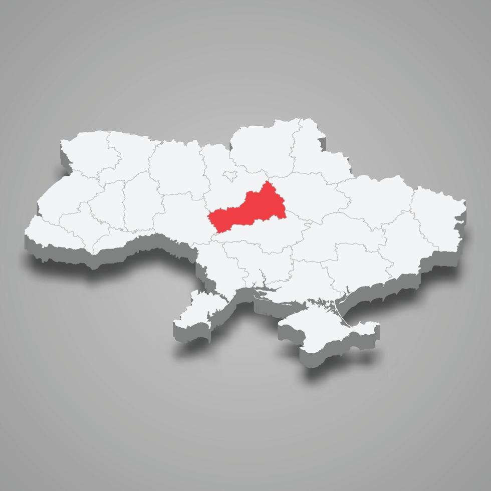 cherkasy oblast. região localização dentro Ucrânia 3d mapa vetor