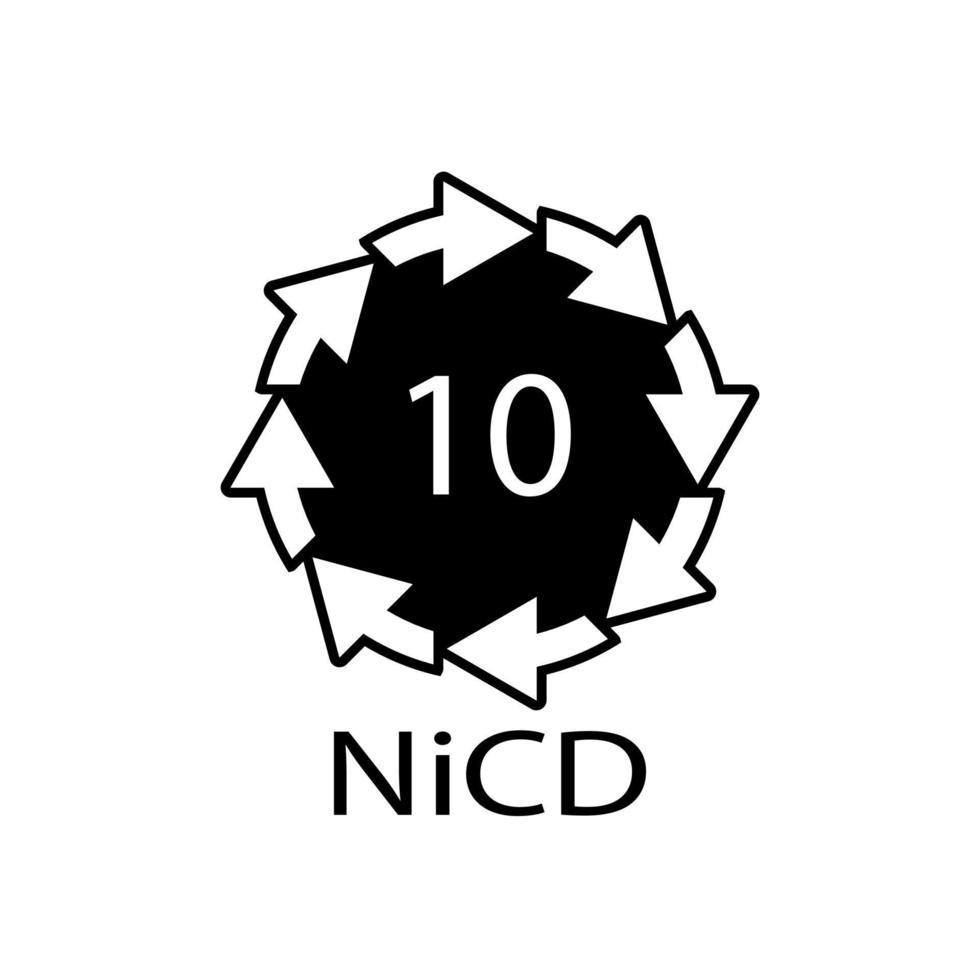 código de reciclagem de bateria 10 nicd. ilustração vetorial vetor