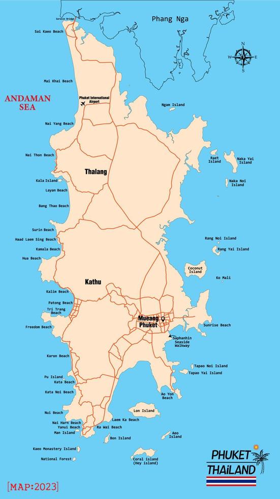 mapa do phuket província, tailândia, viagem, vetor ilustração, rabisco esboço phuket ilha mapa.
