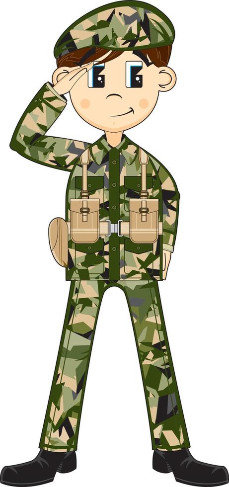 desenho animado saudando exército soldado militares história ilustração vetor