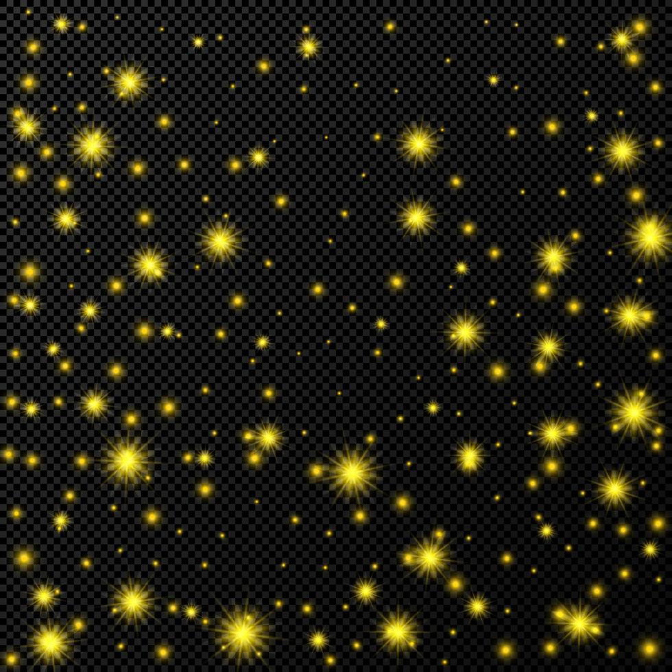 ouro pano de fundo com estrelas e poeira brilhos isolado em Sombrio fundo. comemorativo mágico Natal brilhando luz efeito. vetor ilustração.