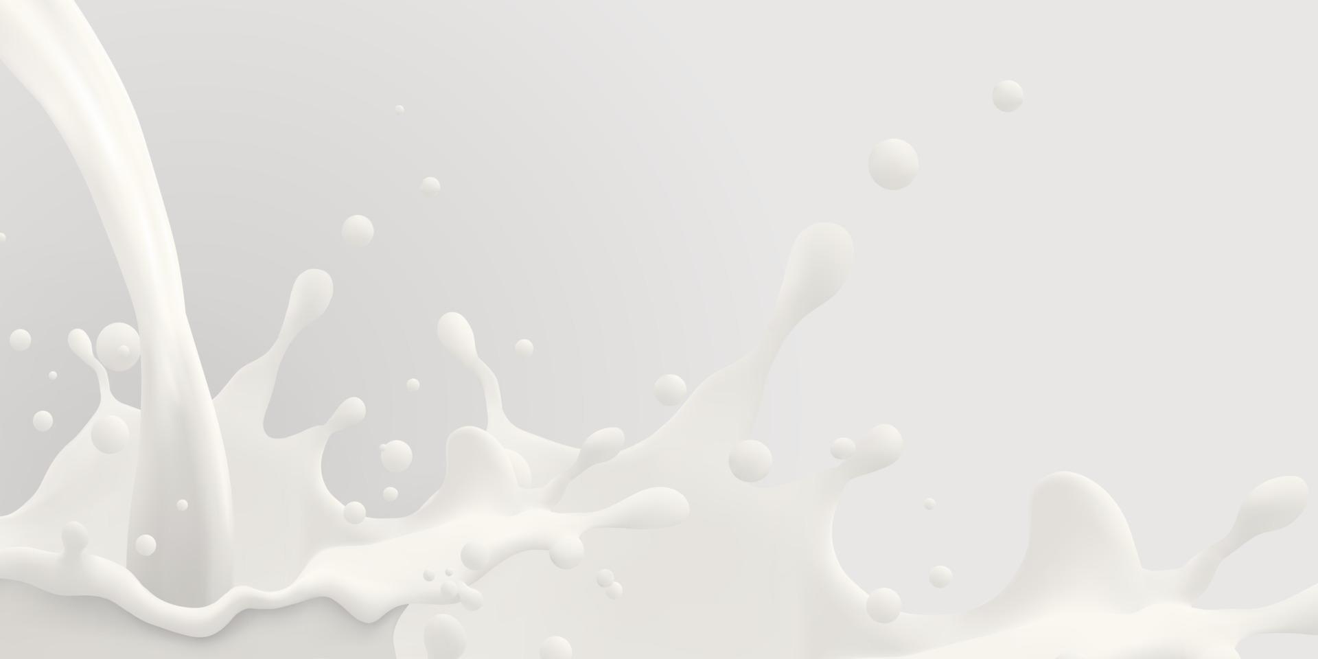 fundo de jato de leite, respingo leitoso, respingo branco líquido realista de vetor em fundo isolado. ilustração 3D.