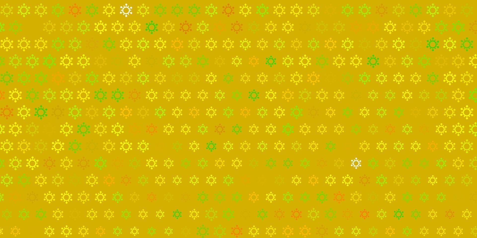 pano de fundo de vetor verde e amarelo escuro com símbolos de vírus.