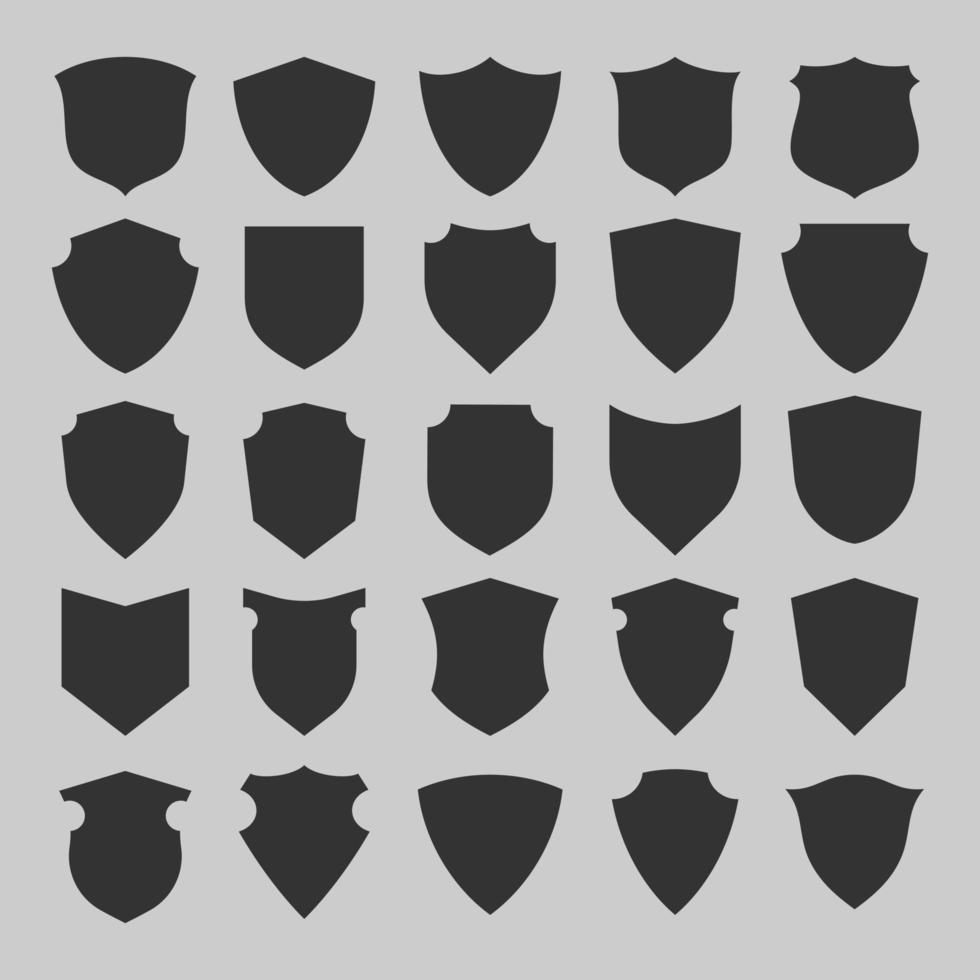 conjunto do 25 escudo vários definir, esboço silhueta forma vetor