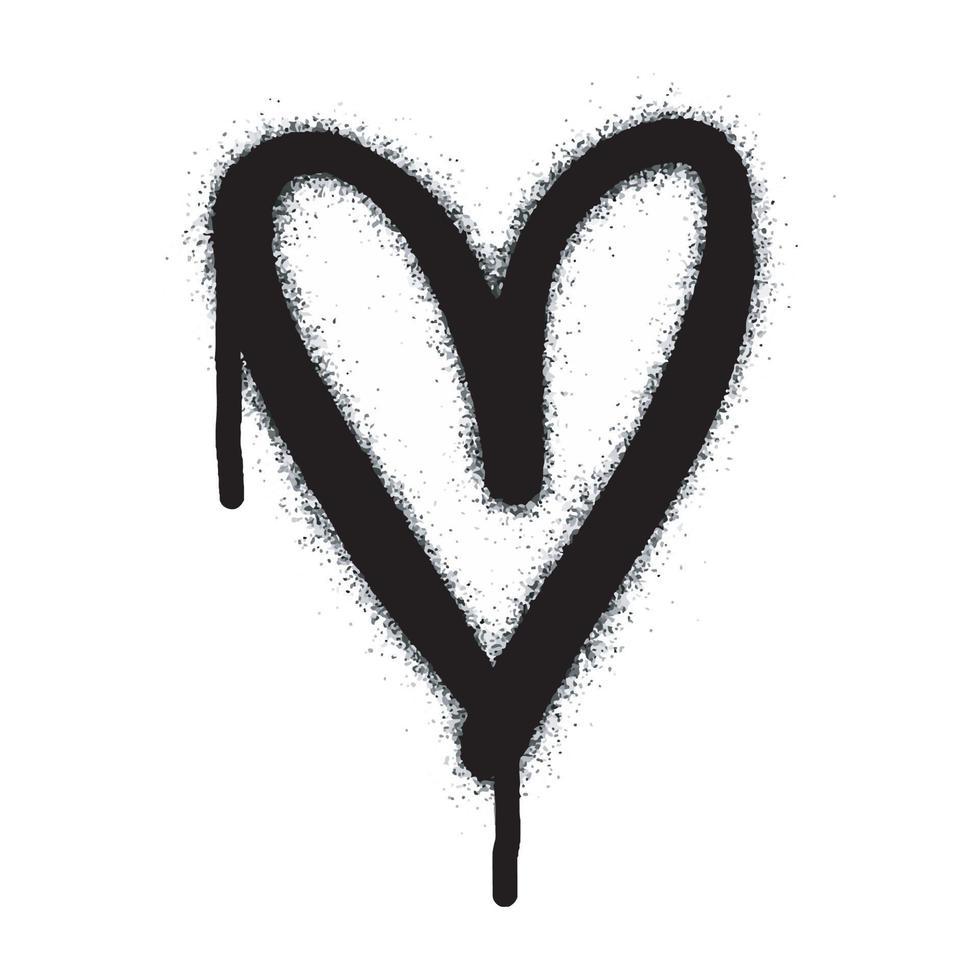 spray de sinal de coração grafite pintado em preto no branco. amo o símbolo de gota de coração. Isolado em um fundo branco. ilustração vetorial vetor