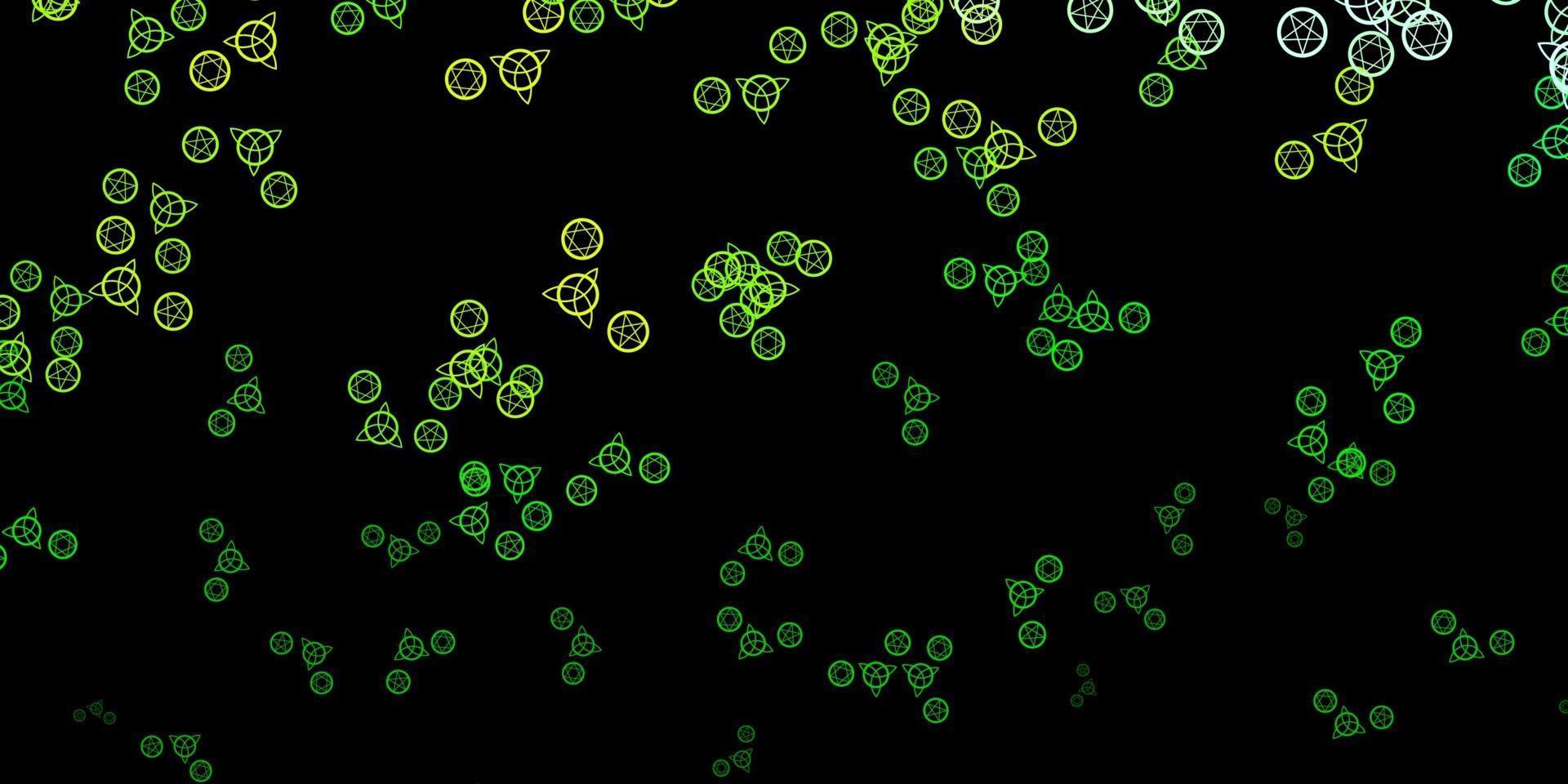 padrão de vetor verde e amarelo escuro com elementos mágicos.